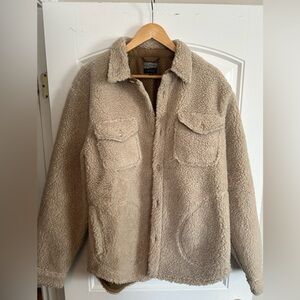 J Crew Men's Beige Nordic Sherpa-fleece Shirt-Jacket